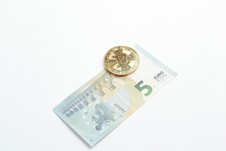 Multi Euro Dollar cash, Different type of new generation banknotes, bitcoin