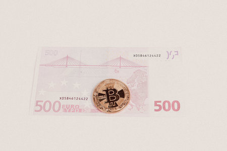 Multi Euro Dollar cash, Different type of new generation banknotes, bitcoin