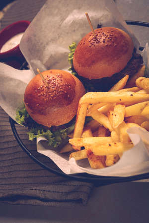 Homemade hamburger with fresh vegetablesの写真素材