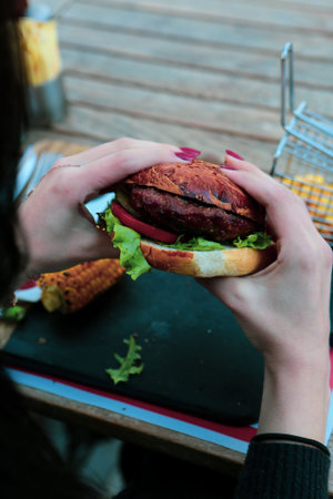 Homemade hamburger with fresh vegetables