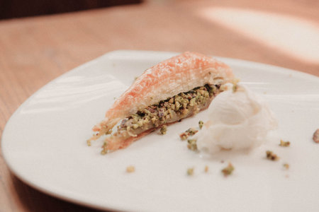 Traditional turkish dessert baklava with cashew, walnuts. Homemade baklava with nuts and honey.
