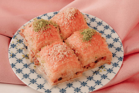 Traditional turkish dessert baklava with cashew, walnuts. Homemade baklava with nuts and honey.