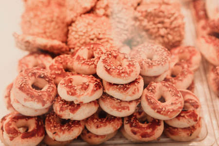 Group of assorted cookies. Chocolate chip, oatmeal raisin, white chocolateの写真素材