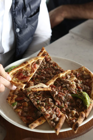 Traditional turkish baked dish pide. Turkish pizza pide, Middle eastern appetizers. Turkish cuisine....
