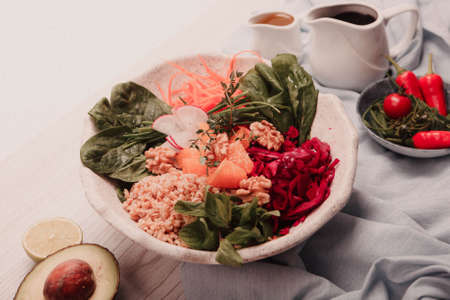 Fresh salad plate with mixed greensの写真素材