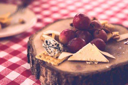 Cheese plate, gourmet wine and cheese charcuterie trayの写真素材