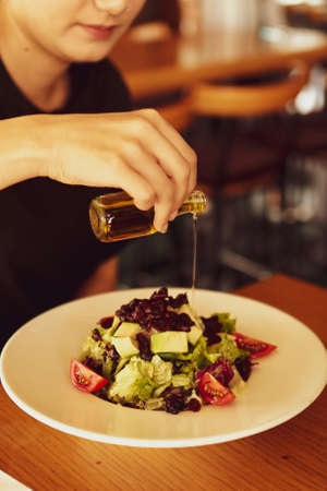 Fresh salad plate with mixed greensの写真素材