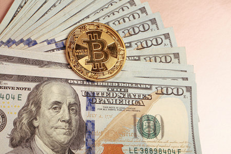 Multi Euro and Dollar cash, Different types of new generation banknotes, and bitcoin