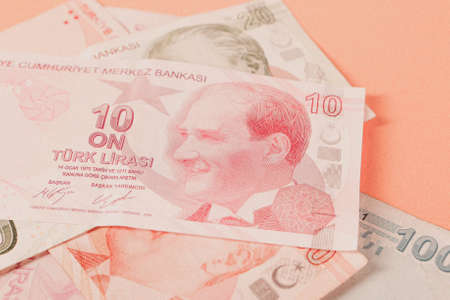 Turkish currency, Turkish lira banknotesの写真素材