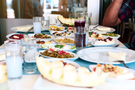 Traditional Turkish and Greek dinner appetizer tableの写真素材