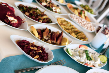 Traditional Turkish and Greek dinner appetizer table