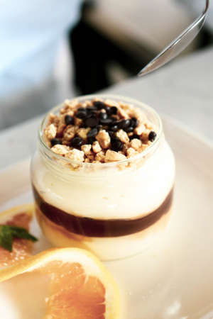 Very delicious dessert in jars, sweet and cakes in jarsの写真素材