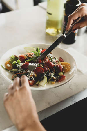 Fresh salad plate with mixed greensの写真素材