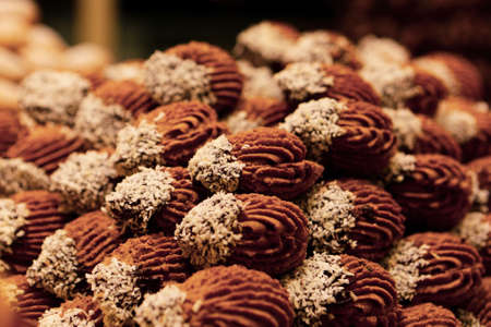 Group of assorted cookies. Chocolate chip, oatmeal raisin, white chocolateの写真素材