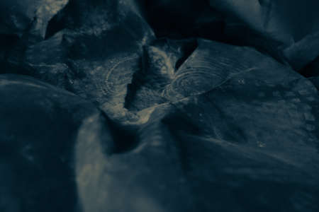 black creased crumpled paper background grunge texture backdropの写真素材