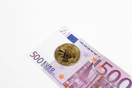 Multi Euro Dollar cash, Different type of new generation banknotes, bitcoin