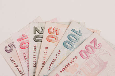 Turkish currency, Turkish lira banknotesの写真素材