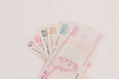 Turkish currency, Turkish lira banknotesの写真素材