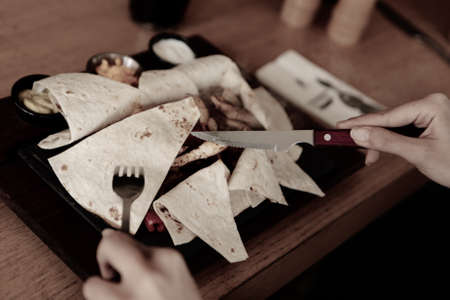 Delicious meat meal on the tableの写真素材