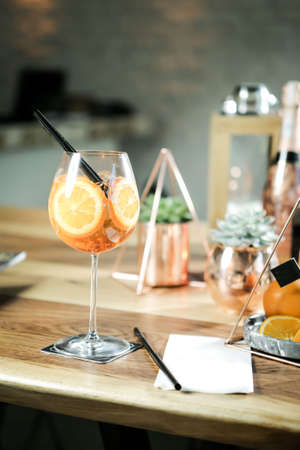 Alcohol cocktail drink on the table in restaurantの写真素材