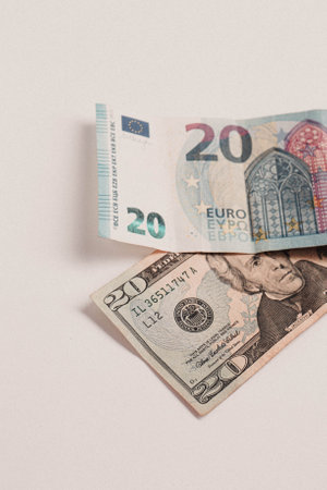 US dollar and Euro banknote moneyの写真素材