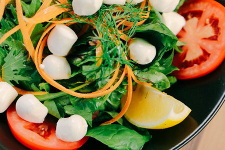 Fresh salad plate with mixed greensの写真素材