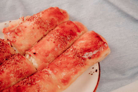 delicious layered pastry with cheese fillingの写真素材