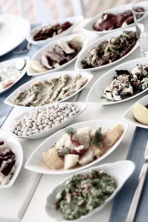 Traditional Turkish and Greek dinner appetizer table