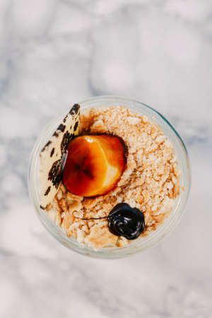 Very delicious dessert in jars, sweet and cakes in jarsの写真素材