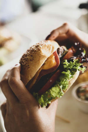 Homemade hamburger with fresh vegetablesの写真素材
