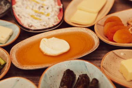 Traditional Turkish and Greek dinner appetizer tableの写真素材