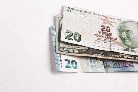 Turkish lira banknotes, US Dollars and Euro