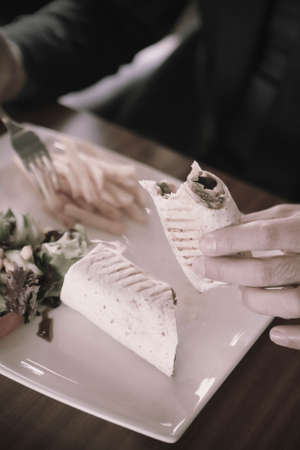 Delicious and grilled wrap sandwichの写真素材