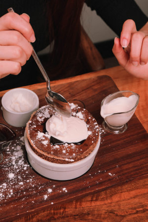 Chocolate Souffle with ice creamの写真素材