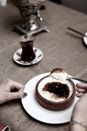 traditional Turkish dessert milk pudding with riceの写真素材