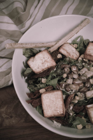 Fresh salad plate with mixed greensの写真素材