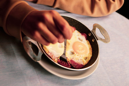 Delicious scrambled egg on the tableの写真素材