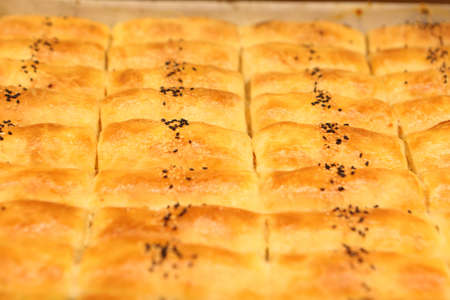 delicious layered pastry with cheese fillingの写真素材