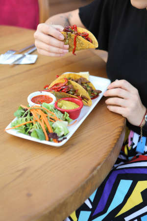 mexican shredded tacos with ingredientsの写真素材