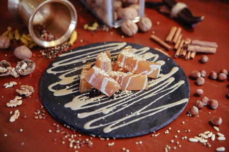 Turkish Pumpkin Dessert with tahini, Pumpkin Dessert with Tahini.の写真素材
