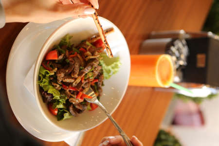 Fresh salad plate with mixed greensの写真素材