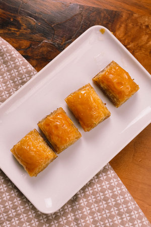 Traditional turkish dessert baklava with cashew, walnuts. Homemade baklava with nuts and honey.