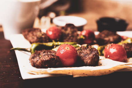 Delicious meatballs with french friesの写真素材