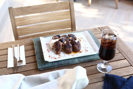 Delicious meatballs with french friesの写真素材