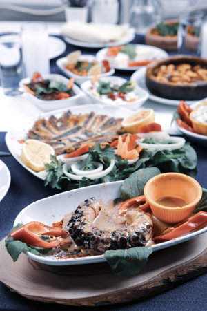 Traditional Turkish and Greek dinner appetizer tableの写真素材