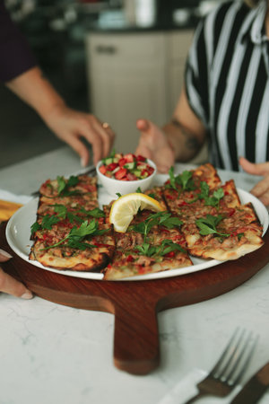 Traditional turkish baked dish pide. Turkish pizza pide, Middle eastern appetizers. Turkish cuisine....