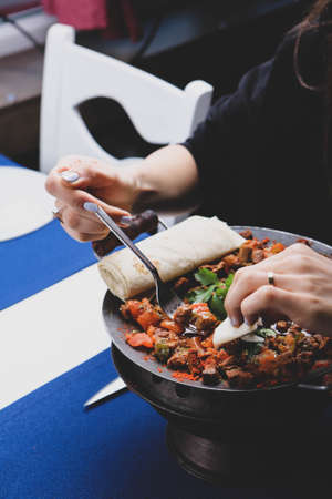 Meat saute in traditional pan - Sac roast, Turkish Foodの写真素材