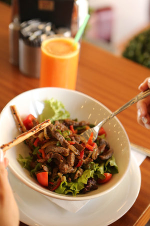 Fresh salad plate with mixed greensの写真素材