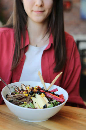 Fresh salad plate with mixed greensの写真素材