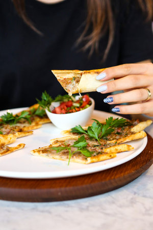 Traditional turkish baked dish pide. Turkish pizza pide, Middle eastern appetizers. Turkish cuisine....